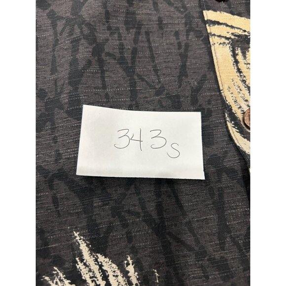 Tasso Elba Silk Button Front Hawaiian Shirt Black Beige Sz Large Feather Print - Picture 9 of 10